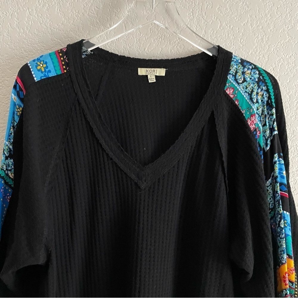 KORI Wunderlust Long sleeve Waffle Thermal Boho Top Large - Picture 5 of 12